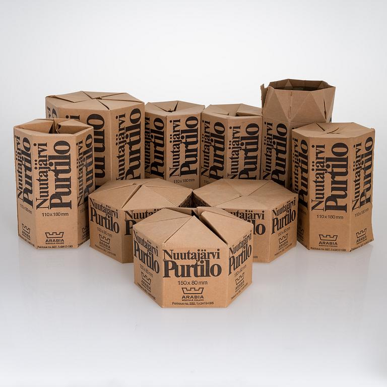 KAJ FRANCK, A set of nine 1970s lidded 'Purtilo' glass jars, Arabia / Wärtsilä.