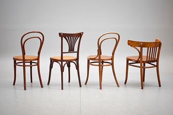 KARMSTOL samt STOLAR, 6 st, Thonet samt  Jacob & Josef Kohn, 1900-talets första hälft.