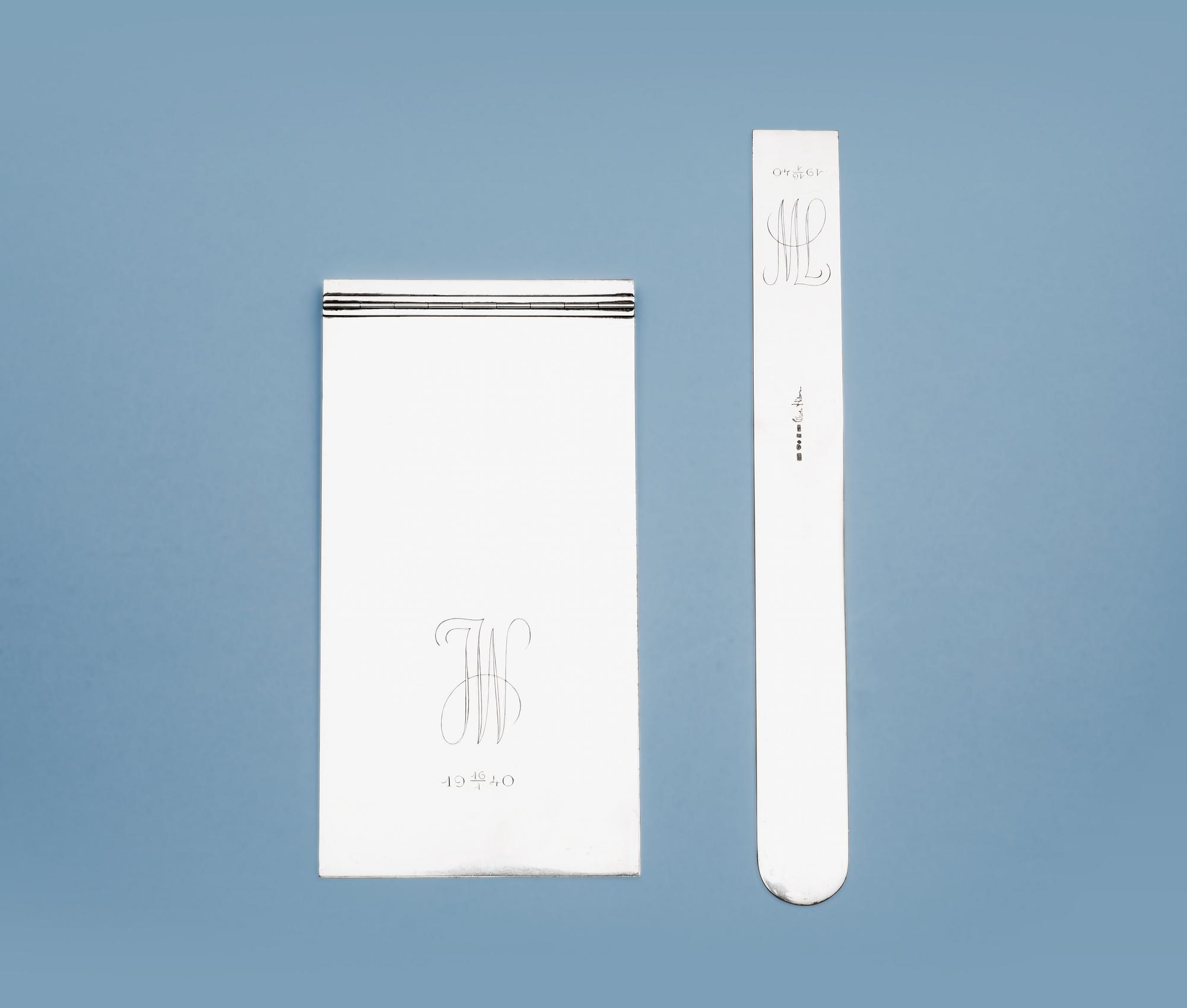 Wiwen Nilsson, A set of Wiwen Nilsson sterling padholder and letter-opener, Lund 1939.