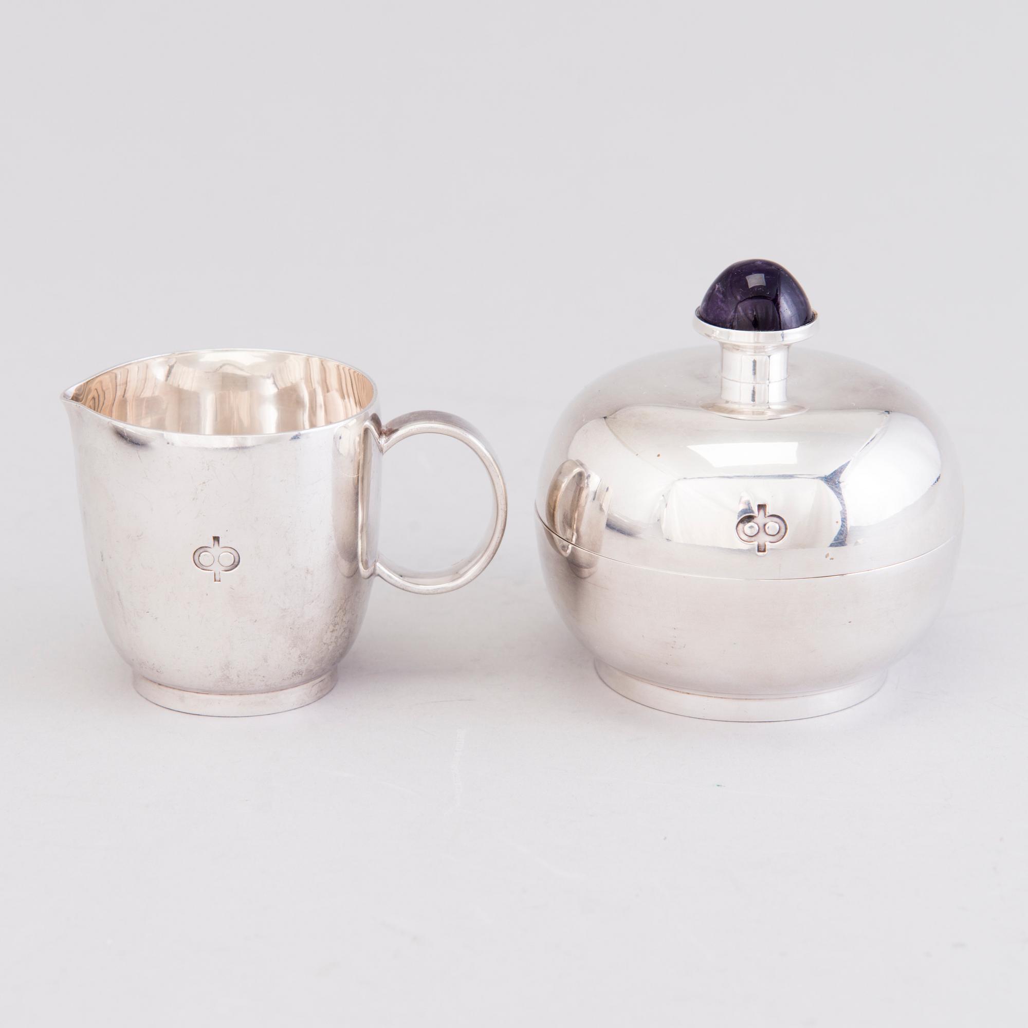 A silver bowl, a lidded sugar bowl and a cream jug, Auran Kultaseppä/ Kultakeskus, Finland 1987 and 1994.