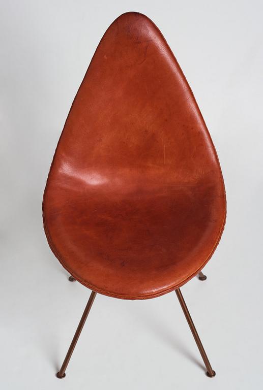 Arne Jacobsen, a cognac coloured leather "Drop chair", Fritz Hansen, Denmark 1964.