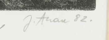 Jüri Arrak, litografi, signerad med dedikation och daterad -82.