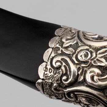 JULIUS ROSENTHAL & SAMUEL JACOB, a wood and silver knife from London, England, 1890.