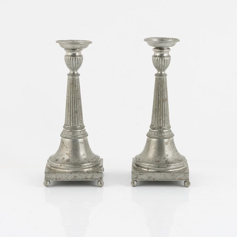 Nils Erik Justelius, a pair of pewter candlesticks, Eksjö, 1817.