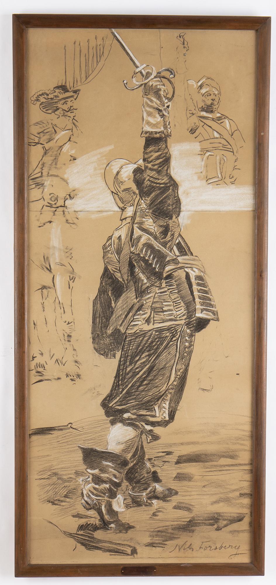 Nils Forsberg, charcoal and gouiache, signed.