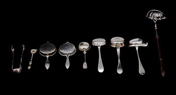 PARTI BESTICK, 9 delar, silver, 1700-1900-tal. Tot vikt ca  420 gram.