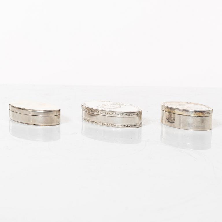 Five Swedish silver boxes, 18th-19th Century.