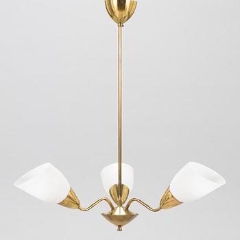 A 1950s pendant three-arm ceiling light, model ER 121/3, Itsu, Finland.