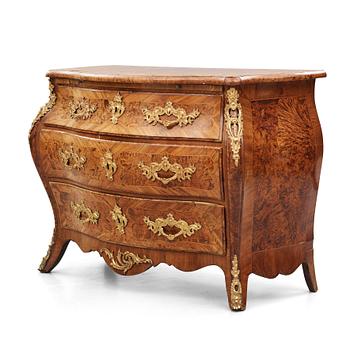 A burr-alder and gilt brass-mounted rococo commode by J. Sjölin (master 1767-1785).