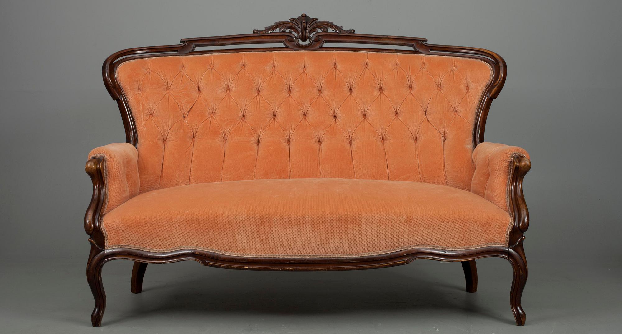 SOFFA, TABURETT samt STOLAR, ett par, nyrokoko-stil, 1800-talets slut.