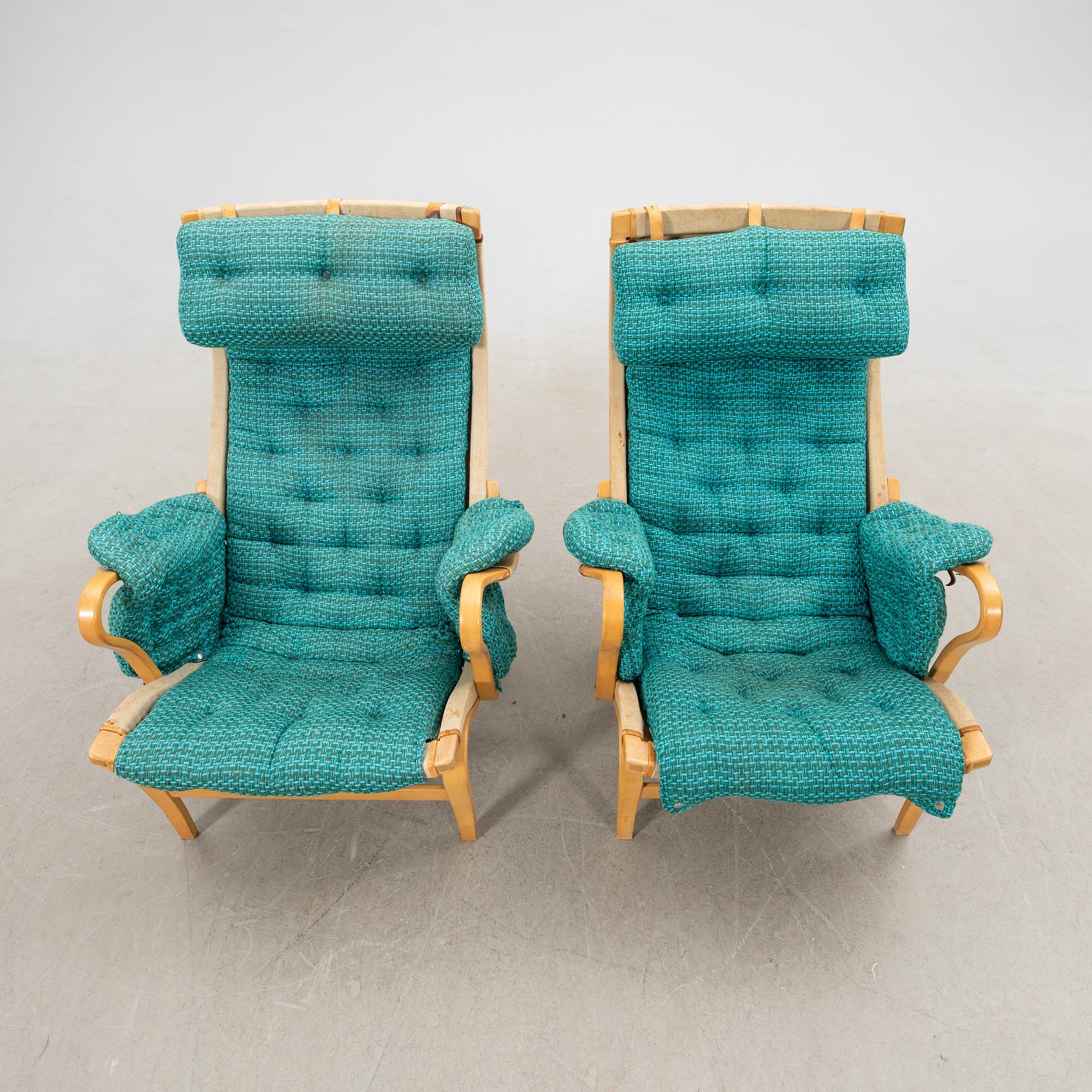 Bruno Mathsson, armchairs, 1 pair, "Pernilla", for Dux, late 20th century.