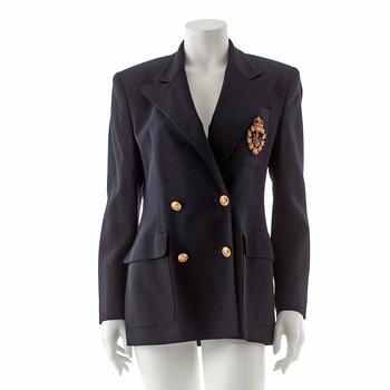 900. RALPH LAUREN, a navy blue wool suit jacket. Size 4.