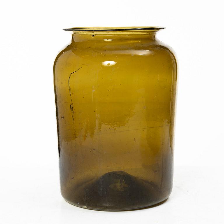 A large glass bowl and two large jars, 19th century.