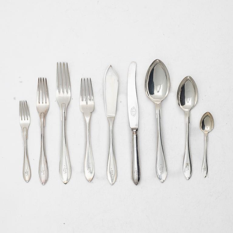 Bestickuppsättning, 82 delar, silver, "Svensk Spetsig", GAB, Stockholm, bl a 1925.