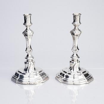 A pair of Swedish silver candlesticks, marks of Lorenz Swan, Nyköping 1759.