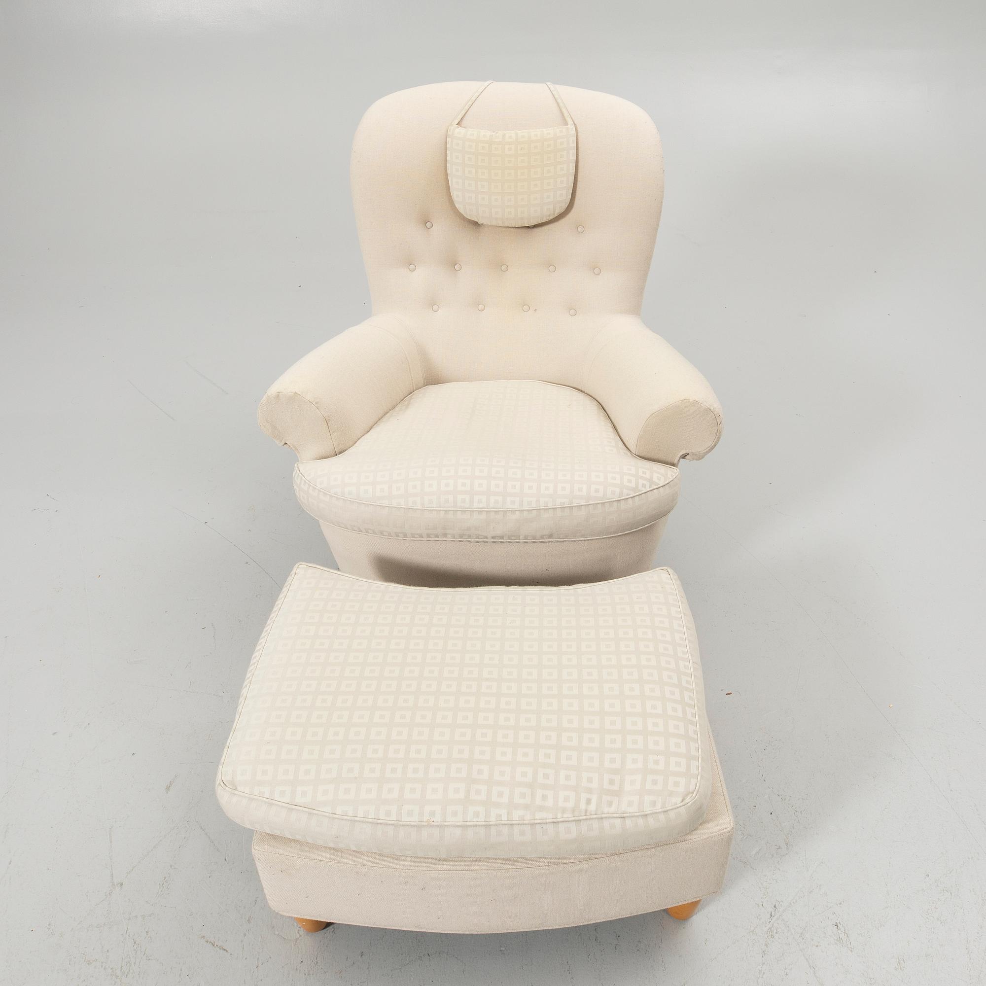 Carl Malmsten, Armchair with footstool, “Jättepaddan”, O. H. Sjögren, Tranås.