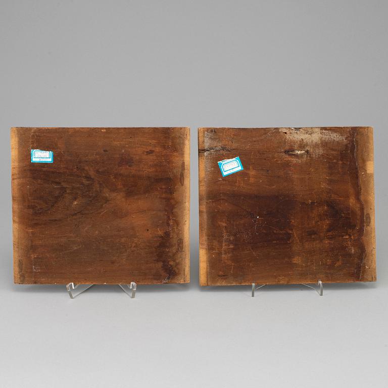 Two Chinese wooden carved painted panels, early 20th century.