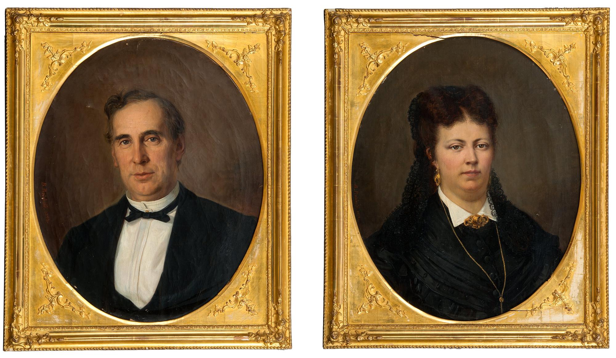 BERNHARD REINHOLD, porträttpar, olja på duk, signerade och daterade 1872 & 1873.