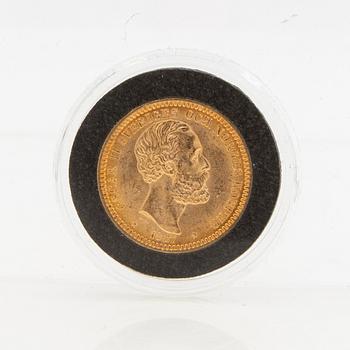 Guldmynt Sverige, Oscar II 20 kr, 1887.