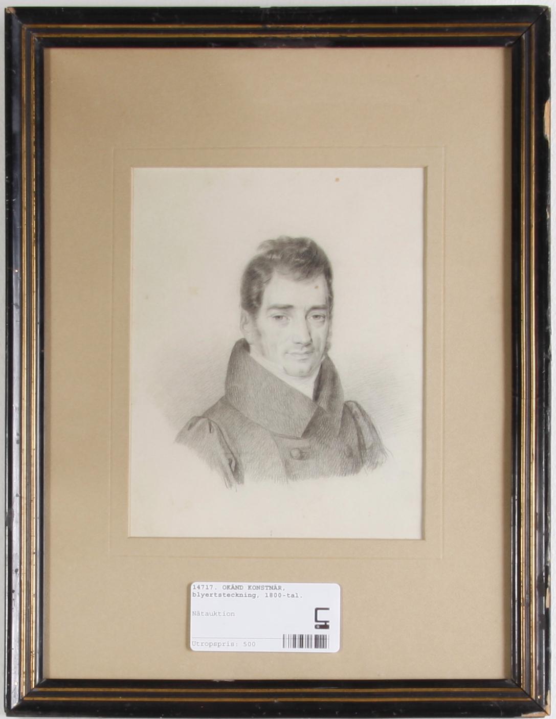 OKÄND KONSTNÄR, blyertsteckning, 1800-tal.