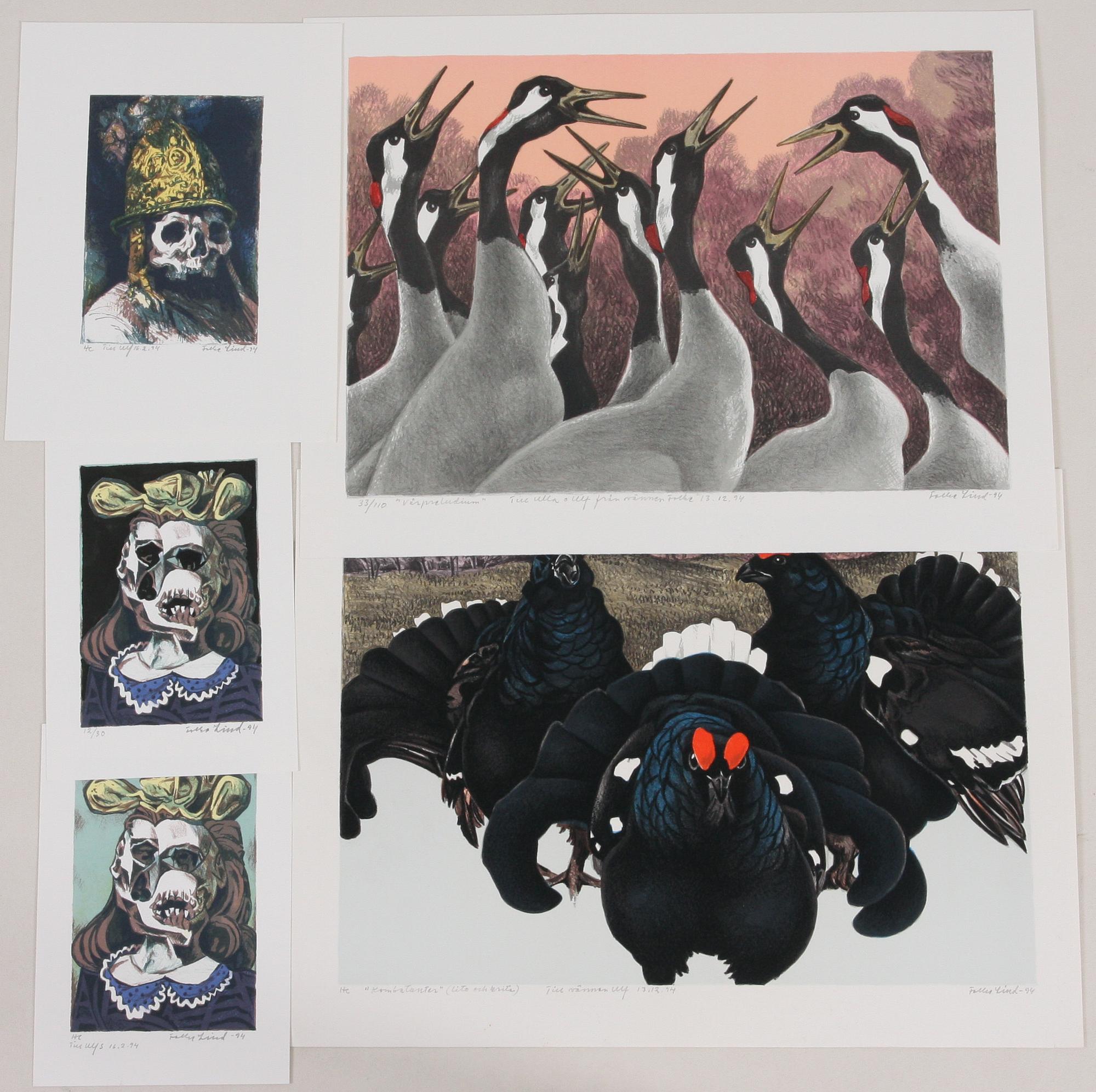 LIND FOLKE, litografier 4 st, sign, nr o dat 1994.