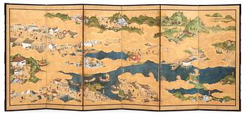 1441. A Japanese six fold screen, Edo period (1603-1868).