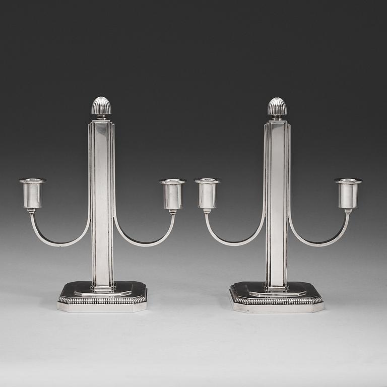 A pair of W.A Bolin silver candelabra, Stockholm 1944.