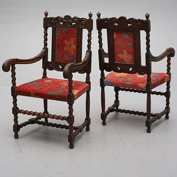 KARMSTOLAR, ett par, barockstil, 1900-tal.