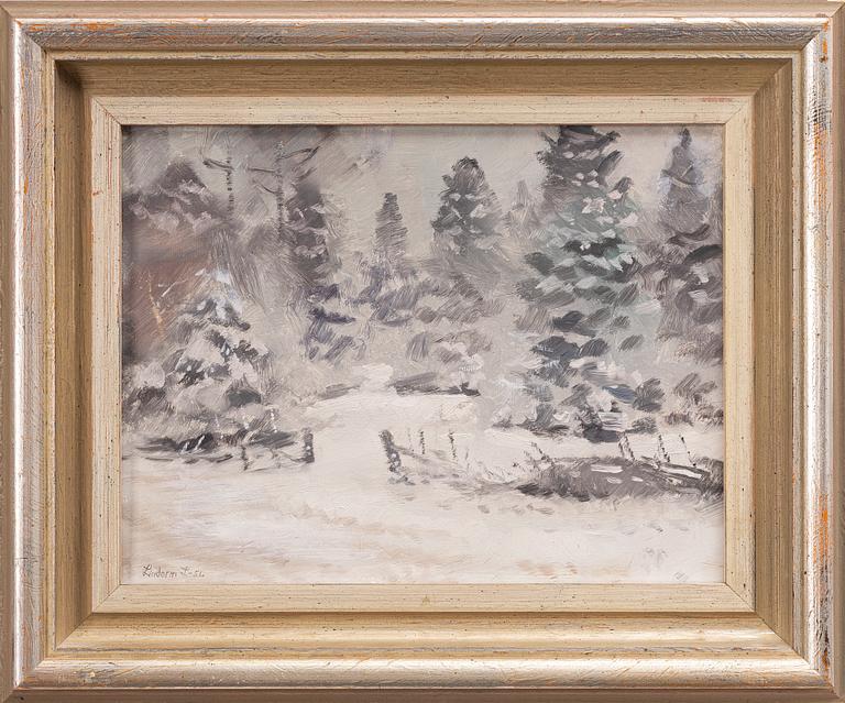 Lindorm Liljefors, Winter landscape with a wooden fence.