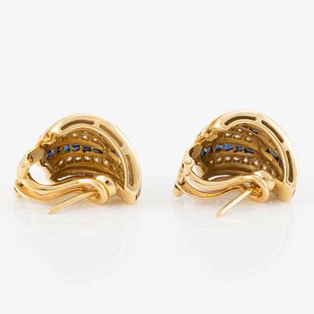 W.A. Bolin a pair of earrings, clip-on with posts, set with square-cut sapphires and brilliant-cut diamonds.
