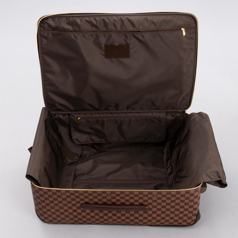 LOUIS VUITTON Damier Ebene Brown Pégase Suitcase with protective cover.