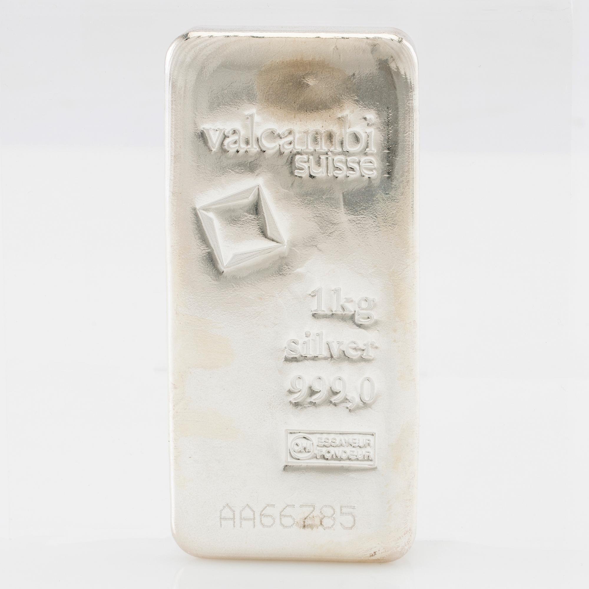 Silver bar 1kg 999 Valcambi Suisse.