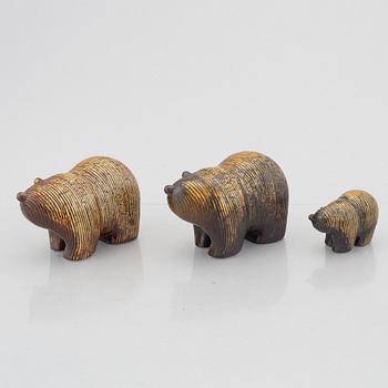 Lisa Larson, three bear stoneware figurines from the series "Lillskansen", Gustavsberg, Sweden.