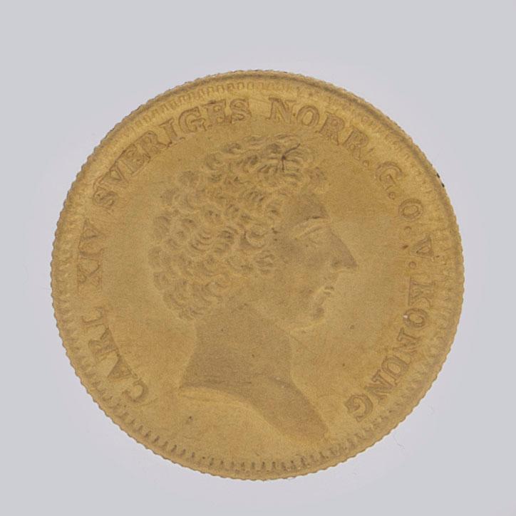 A gold 1 ducat coin Karl XIV Johan of Sweden, 1841.