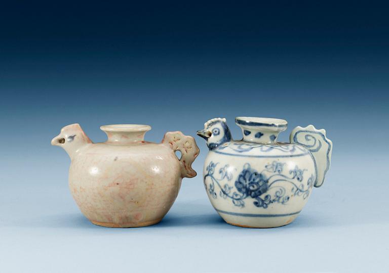 A set of two blue and white chicken pots, Ming dynasty. (2).