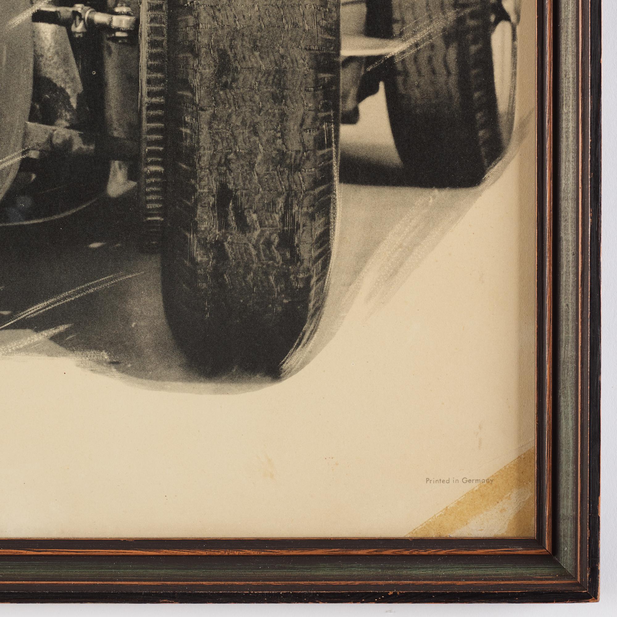 Mercedes-Benz poster signed by J.M. Fangio and Stirling Moss.