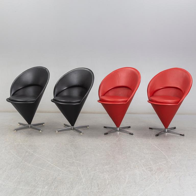 VERNER PANTON, stolar, 4 st, "Cone Chair", Frem Røjle, Danmark.