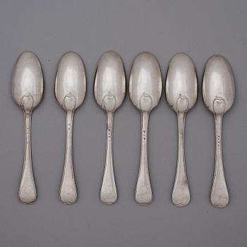 A set of six Swedish 18th century silver spoons, marks of onas Thomasson Ronander, Stockholm 1780.