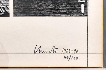 Christo & Jeanne-Claude,  färglitografi med kollage signerad daterad och numrerad 1969-90 46/120.