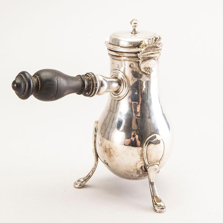 A French late 18th century silver coffee pot.