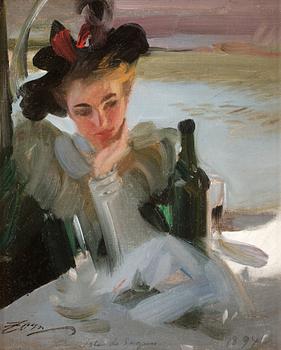 Anders Zorn, "Dam vid Café, Isle de Seguin" (Lady in a Café, Isle de Seguin).