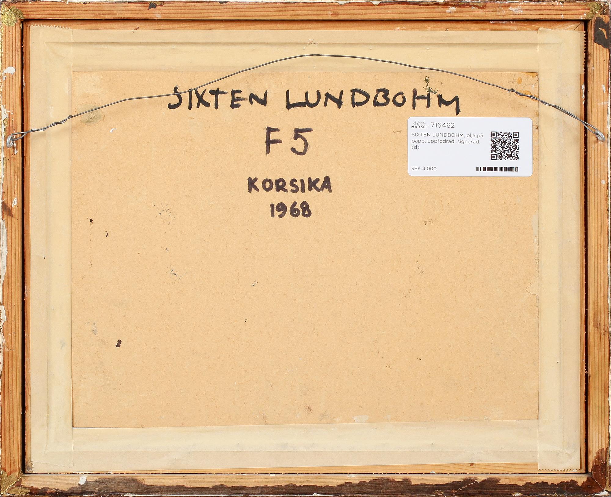 SIXTEN LUNDBOHM, olja på papp, uppfodrad, signerad.