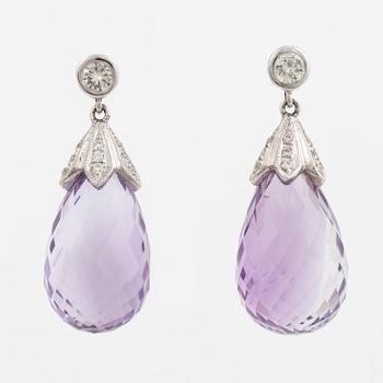 Earrings, 18K white gold with briolette-cut amethysts and brilliant-cut diamonds.