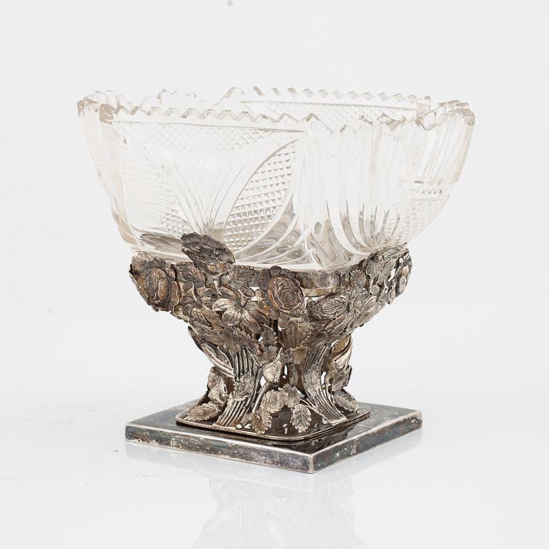 Johann Bernhard Breymann, skål, silver och glas, Dresden, 1800-talets mitt.