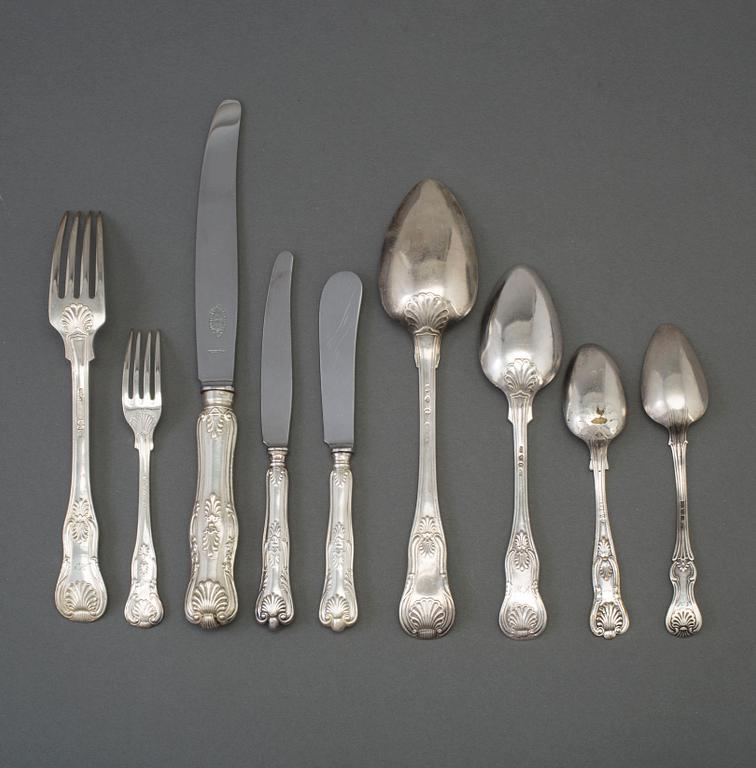 BESTICK, 42 delar, silver, modell Engelsk Snäck, 18/1900-tal.