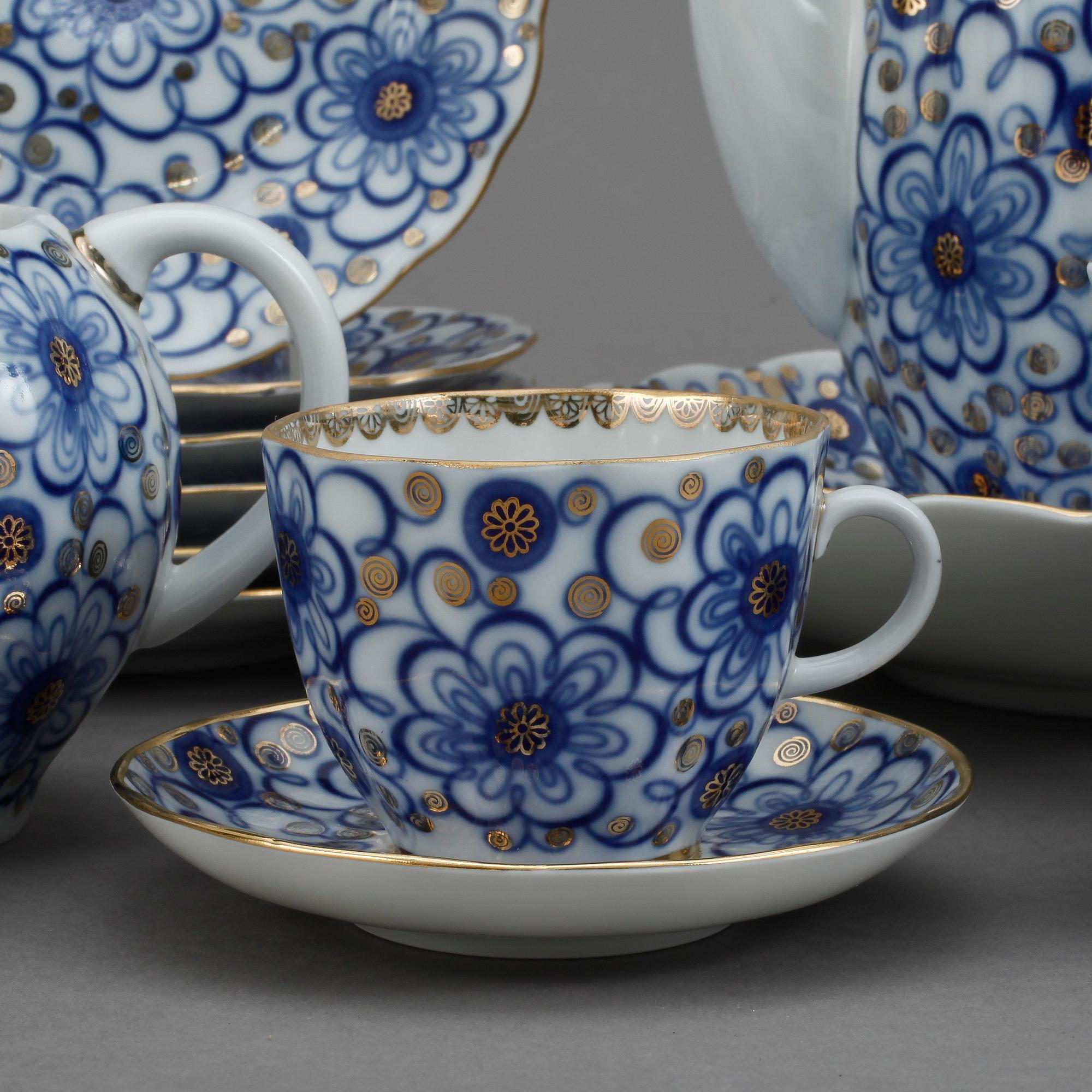 KAFFESERVIS, 16 delar, porslin, Lomonosov, Sovjetryssland. 1900-talets andra hälft.