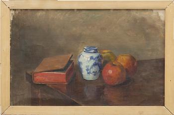 Edward Hald, Still life with a boar, apples, and a book.