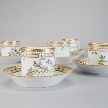 5 "Flora Danica", Royal Copenhagen coffee cups and 5 saucers.