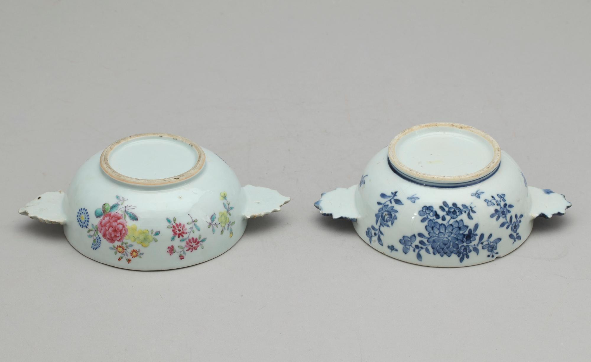 EQUELLER med LOCK, två stycken, kompaniporslin. Qing dynastin, Qianlong (1736-95).