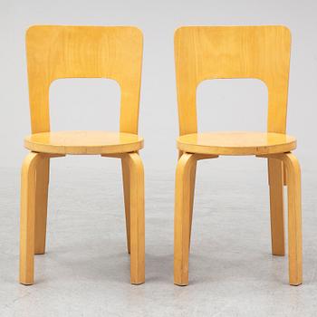 ALVAR AALTO, a pair of model 66 birch chairs from Artek, Finland.